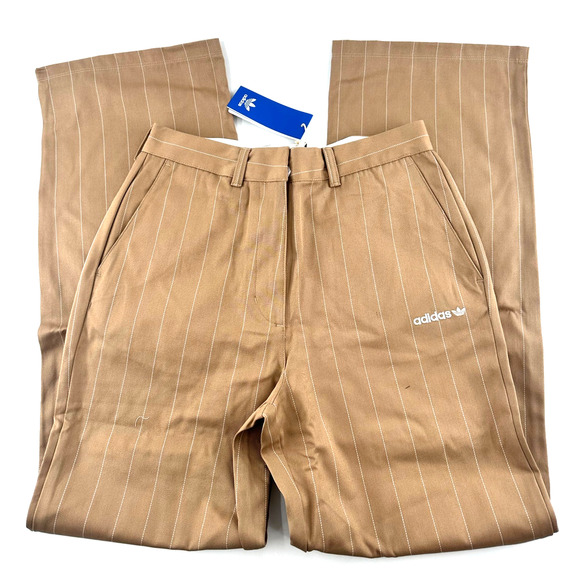 Adidas Women's Warm Sandstone Off White Pinstripe Twill Loose Pants Size 16 - Picture 6 of 11